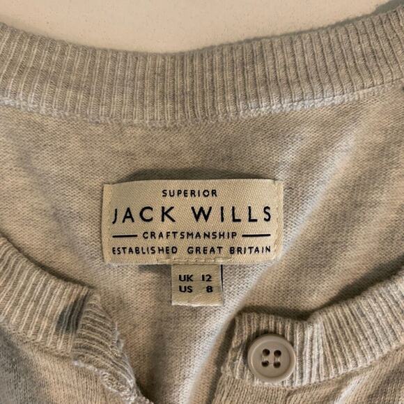 Jack Wills Cardigan Womens 8 Gray Cotton Button Front Lace Sleeve Sheer Panels - Picture 8 of 14